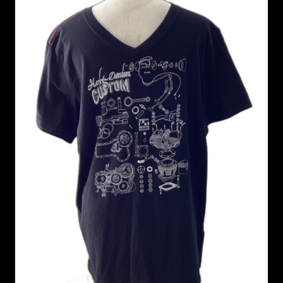 Harley-Davidson T-Shirt Men's Size XL Color Black Graphic V-Neck Custom Tee - Picture 1 of 6